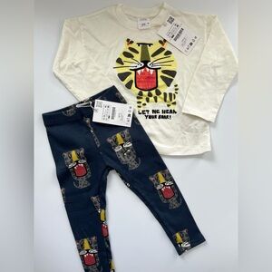 Zara Kids Matching Set - White and Blue with Animal Print